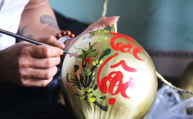 Vẽ dừa chưng tết cây hoa lá