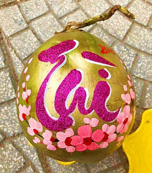 Vẽ dừa chưng tết chữ tài đẹp mắt