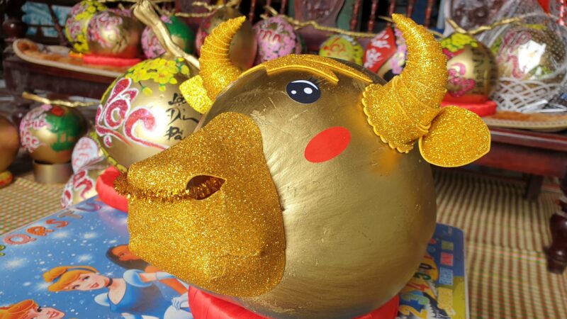 Vẽ dừa chưng tết hình con trâu