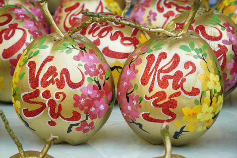 Vẽ dừa chưng tết mai đào đẹp