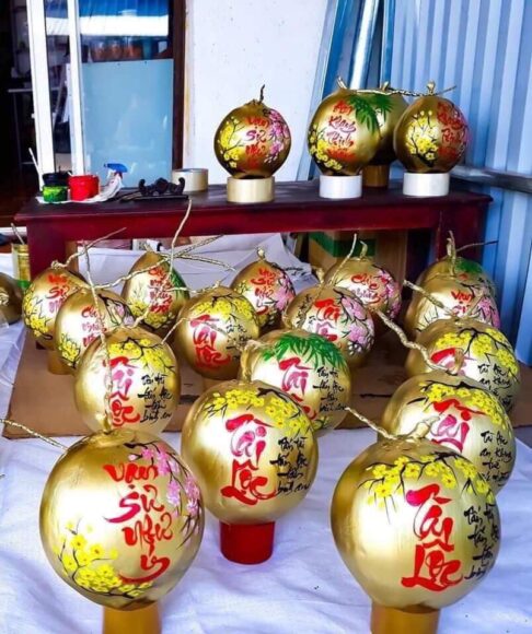 Vẽ dừa chưng tết thư pháp chúc xuân