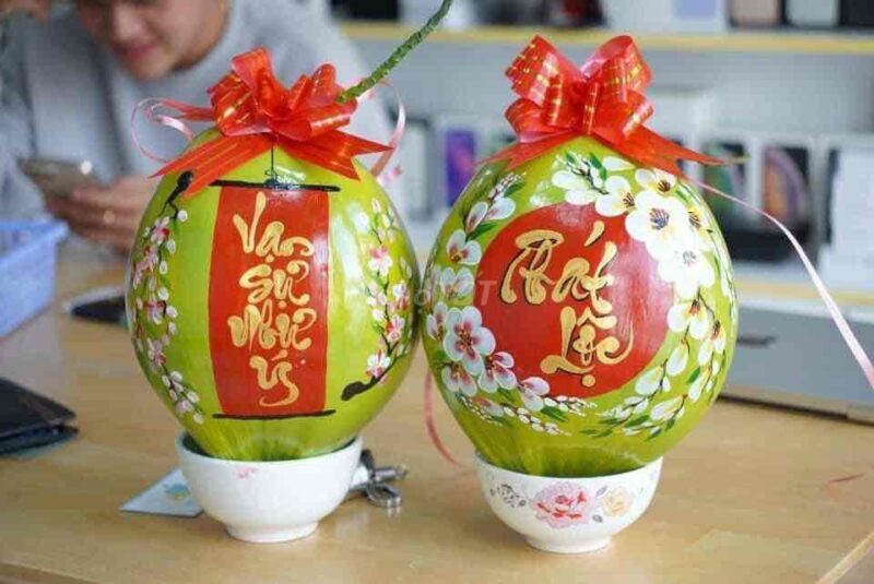 Vẽ dừa chưng tết thư pháp đẹp