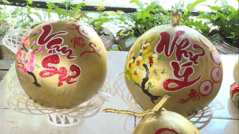 Vẽ dừa chưng tết vạn sự như ý