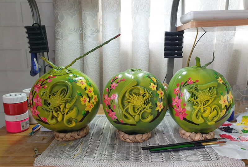 Vẽ dừa chưng tết vẽ nổi nghệ thuật