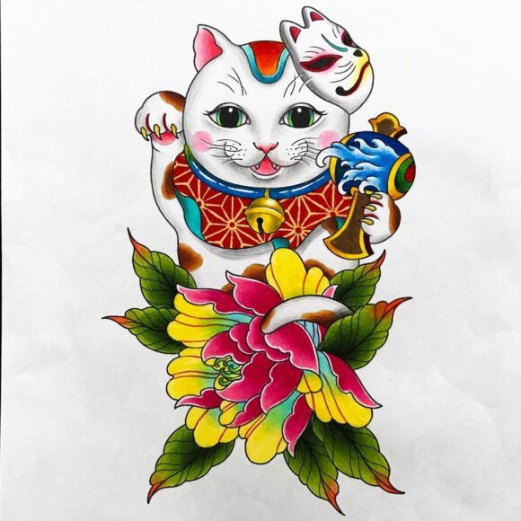 Vẽ mèo thần tài chào đón năm mới