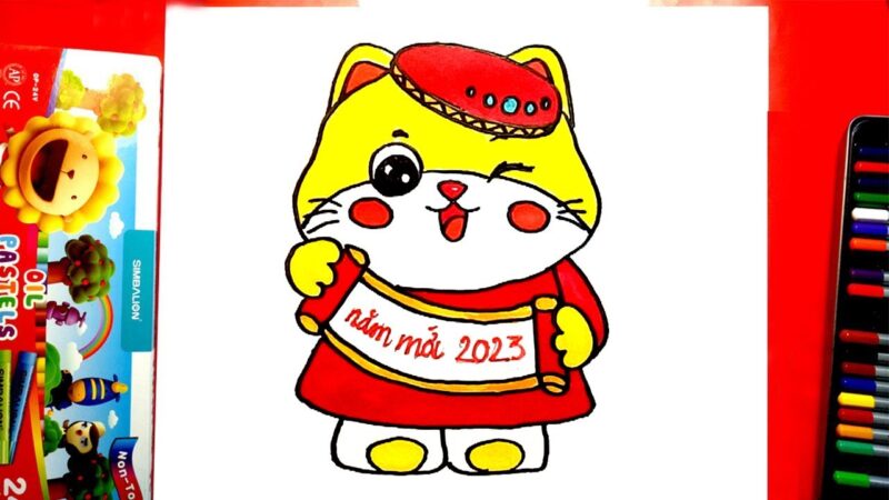 Vẽ mèo thần tài chúc mừng năm mới