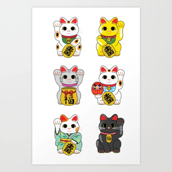 Vẽ mèo thần tài đủ màu sắc