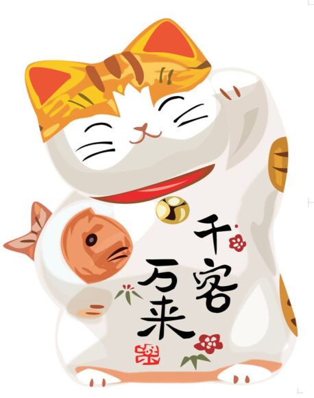 Vẽ mèo thần tài vẫy tay mỉm cười