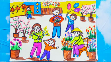 Vẽ tranh chợ Tết đơn giản