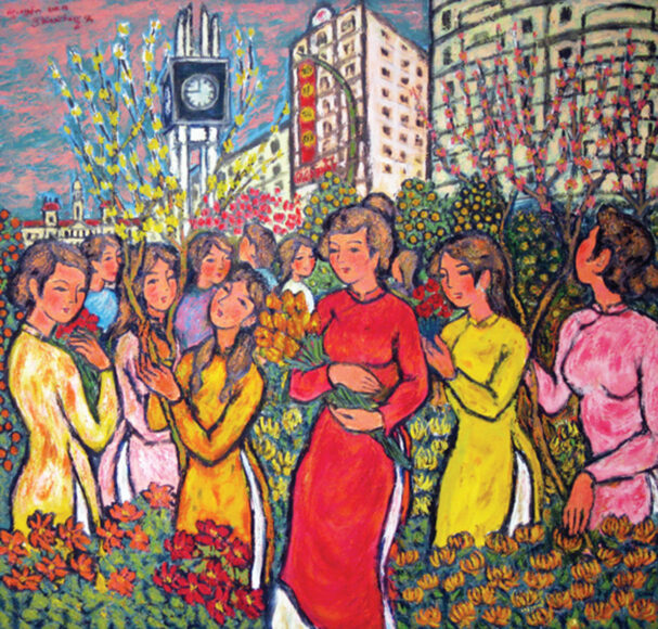 Vẽ tranh chợ Tết đơn giản, đẹp xuất sắc