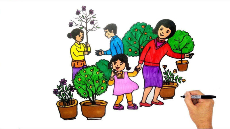 Vẽ tranh chợ Tết đơn giản mà đẹp quá đi