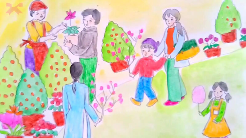 Vẽ tranh chợ Tết đơn giản nhất lớp 4