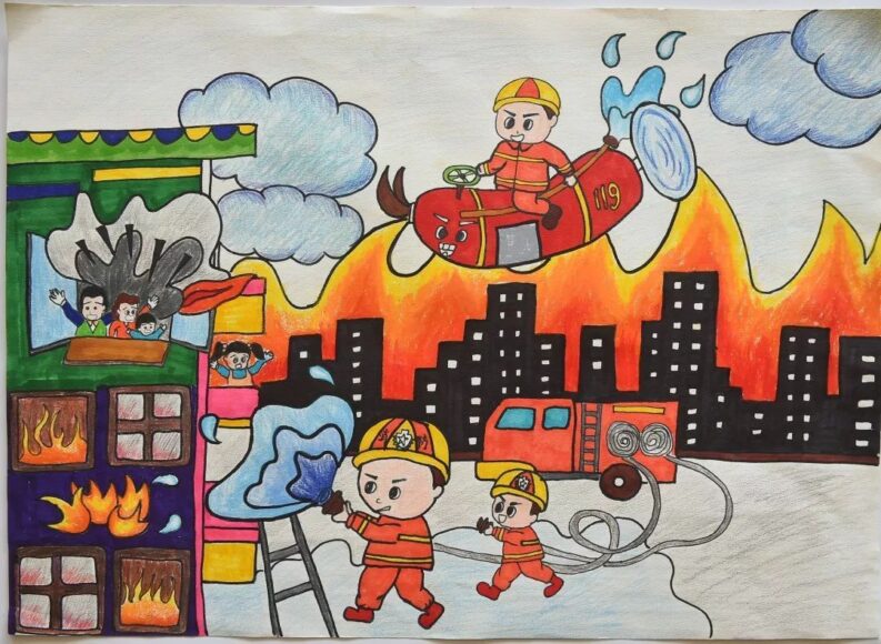 Vẽ tranh phòng hiểm họa cháy nổ đón tết an vui cứu hỏa bằng máy bay