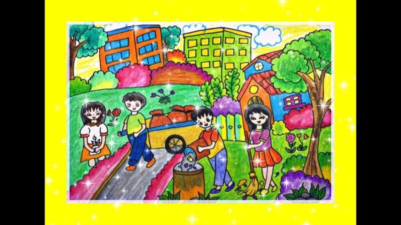 Vẽ tranh thiếu nhi làm nghìn việc tốt bảo vệ môi trường trong sạch