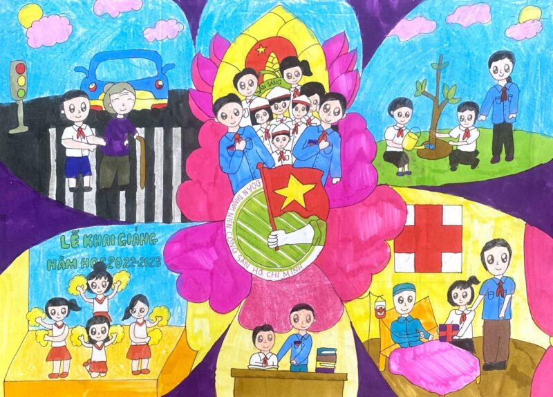 Vẽ tranh thiếu nhi làm nghìn việc tốt mừng đại hội đoàn