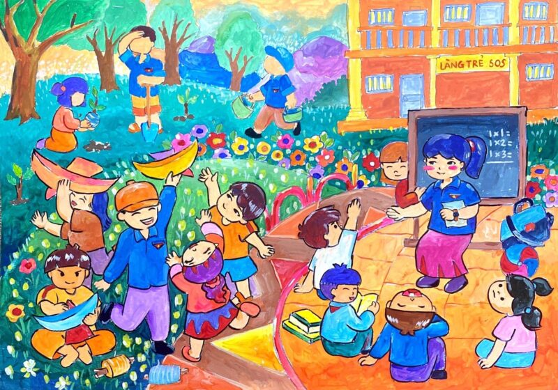 Vẽ tranh thiếu nhi làm nghìn việc tốt mừng đại hội đoàn đẹp nhất