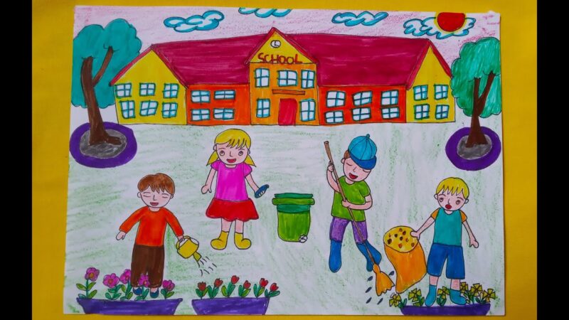 Vẽ tranh thiếu nhi làm nghìn việc tốt ở trong trường