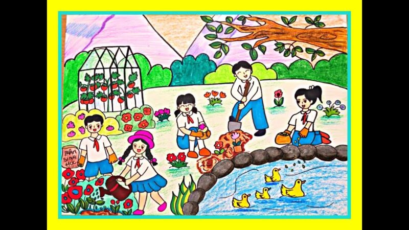 Vẽ tranh thiếu nhi làm nghìn việc tốt trồng hoa