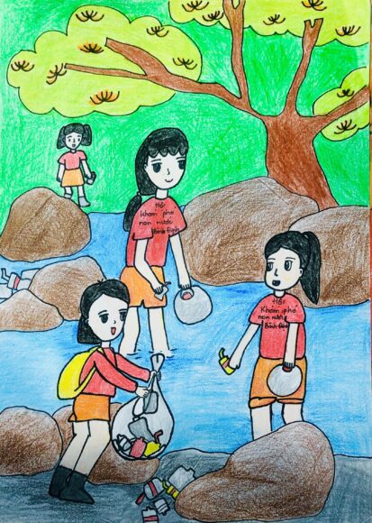 Vẽ tranh thiếu nhi làm nghìn việc tốt vệ sinh môi trường