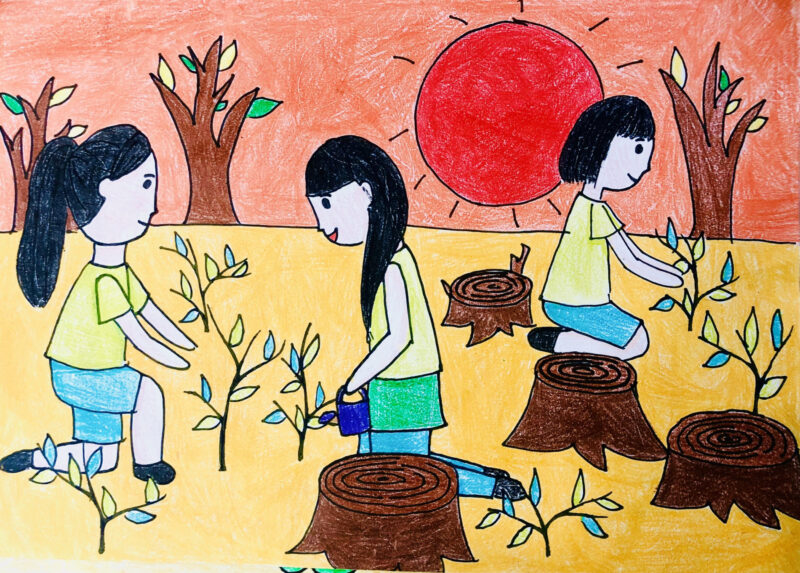 Vẽ tranh thiếu nhi làm nghìn việc tốt vì môi trường xanh