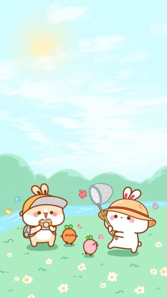 ảnh nền điện thoại cute các chú thỏ đi bắt ve