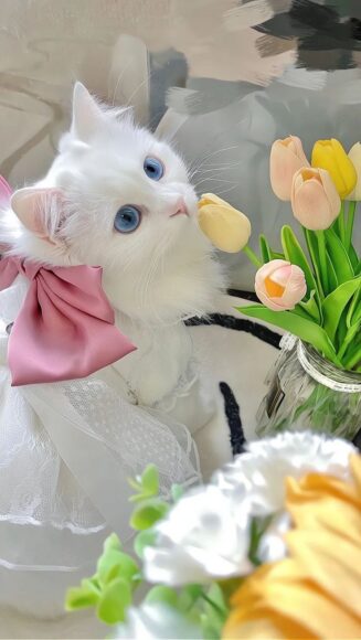 ảnh nền điện thoại cute con mèo trắng đáng yêu