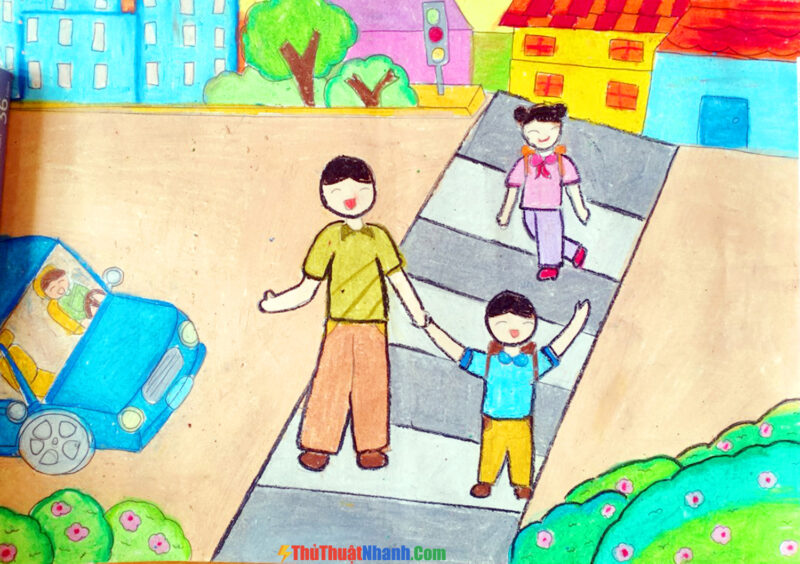 Cách vẽ tranh an toàn giao thông đơn giản
