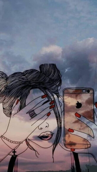 hình nền điện thoại chất cô gái cầm điện thoại