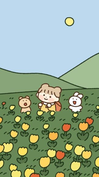 hình nền điện thoại cute bé gái giữa cánh đồng hoa