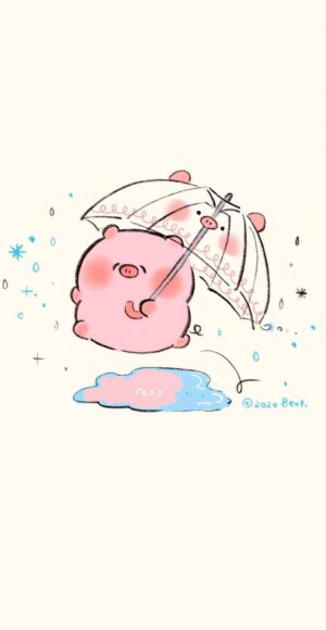 hình nền điện thoại cute chú heo cầm dù
