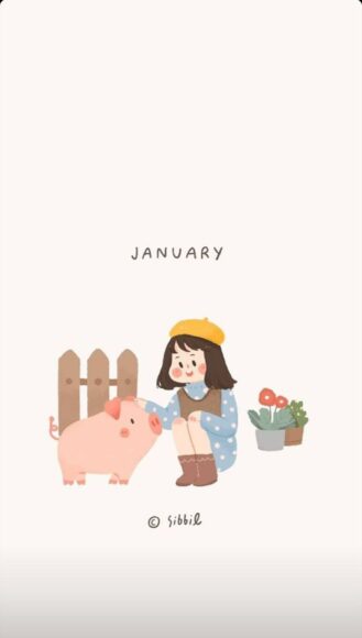 Hình nền điện thoại đơn giản cô gái chú heo