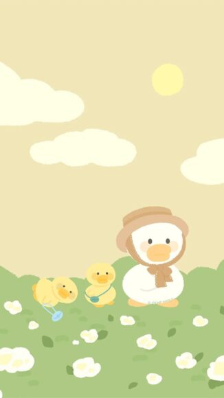 Hình nền điện thoại đơn giản vịt mẹ và 2 vịt con