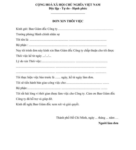 Mẫu đơn xin nghỉ việc hay