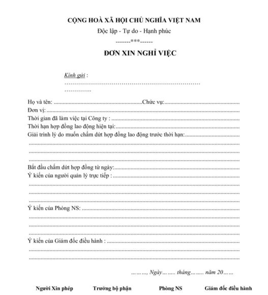 Mẫu đơn xin nghỉ việc viết tay