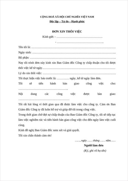 Tải Mẫu đơn xin nghỉ việc file word