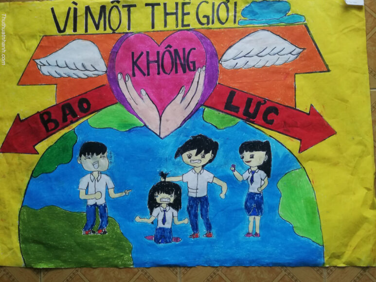 Tranh vẽ bạo lực học đường đơn giản