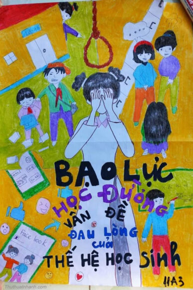 Tranh vẽ bạo lực học đường đơn giản mà ý nghĩa