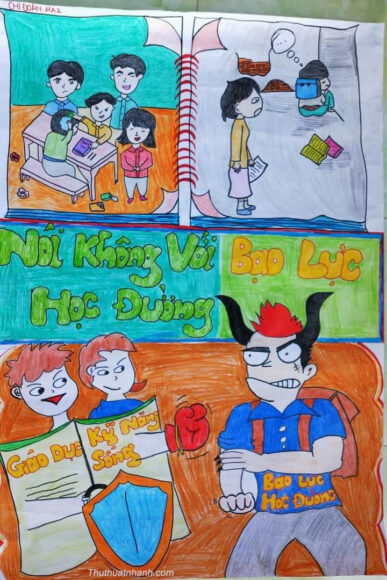 Tranh vẽ bạo lực học đường - giáo dục kỹ năng sống