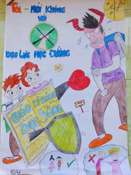 Tranh vẽ bạo lực học đường - tệ nạn xã hội