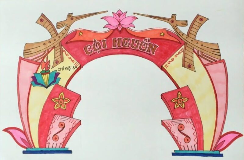 tranh vẽ đề tài trang trí lều trại cổng chào