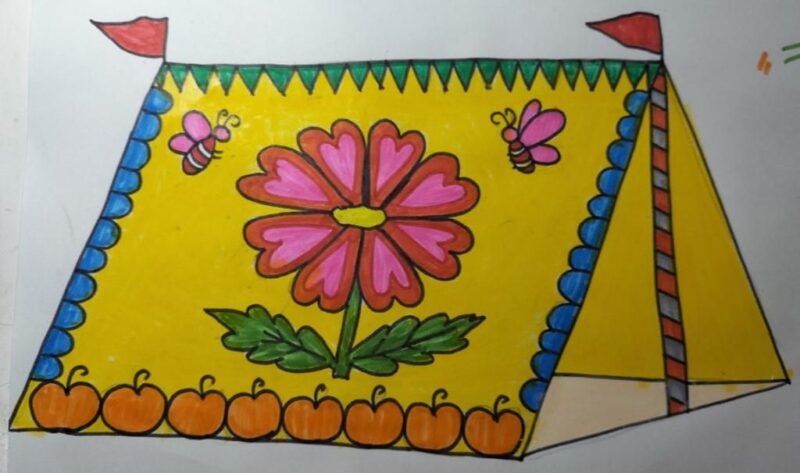 tranh vẽ đề tài trang trí lều trại cực đơn giản