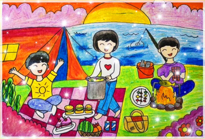 tranh vẽ đề tài trang trí lều trại cùng dã ngoại