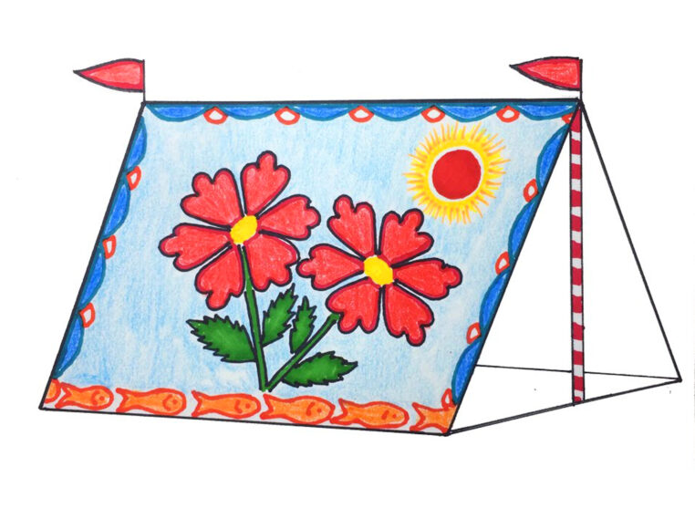 tranh vẽ đề tài trang trí lều trại hoa đẹp