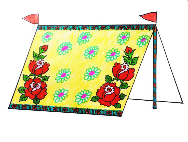 tranh vẽ đề tài trang trí lều trại hoa hồng