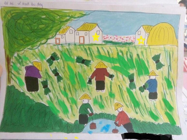 tranh vẽ lao động khung cảnh mùa vụ