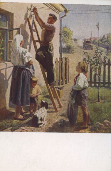 tranh vẽ lao động sữa chữa nhà