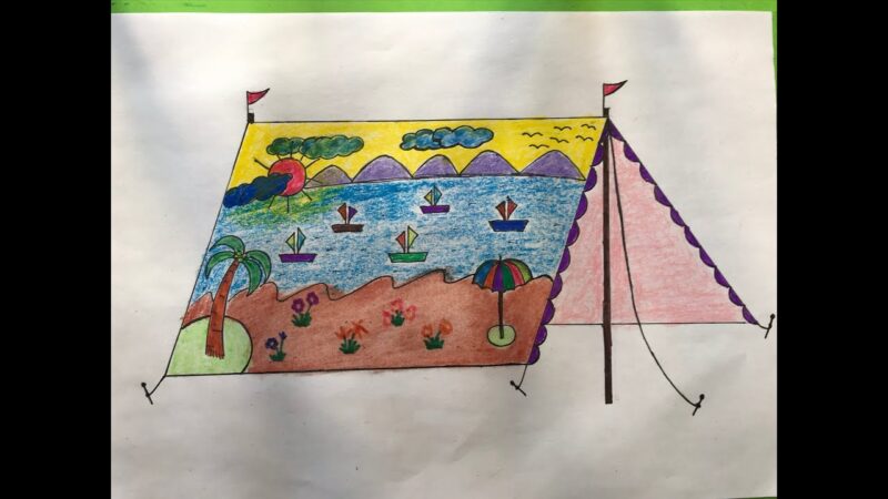 tranh vẽ trang trí lều trại họa tiết biển