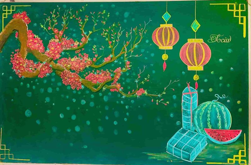 vẽ bảng tết Nguyên Đán đơn giản mà đẹp