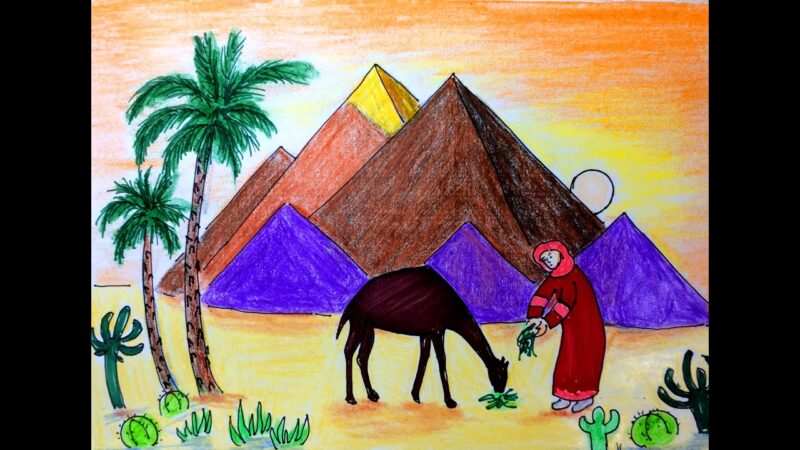 Vẽ tranh Ai Cập cổ đại đơn giản mỹ thuật lớp 6