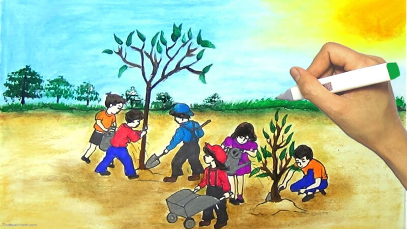 Vẽ tranh đề tài lao động trồng cây